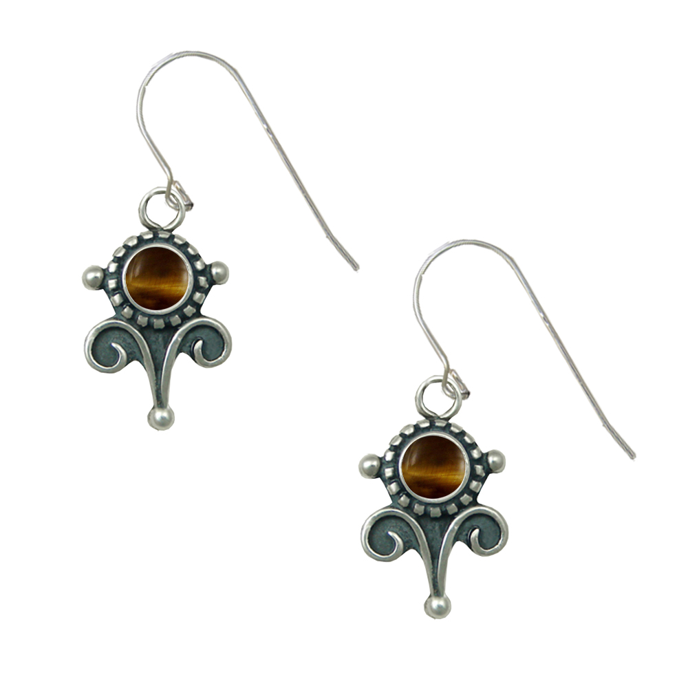 Sterling Silver Petite Tiger Eye Gemstone Drop Dangle Earrings